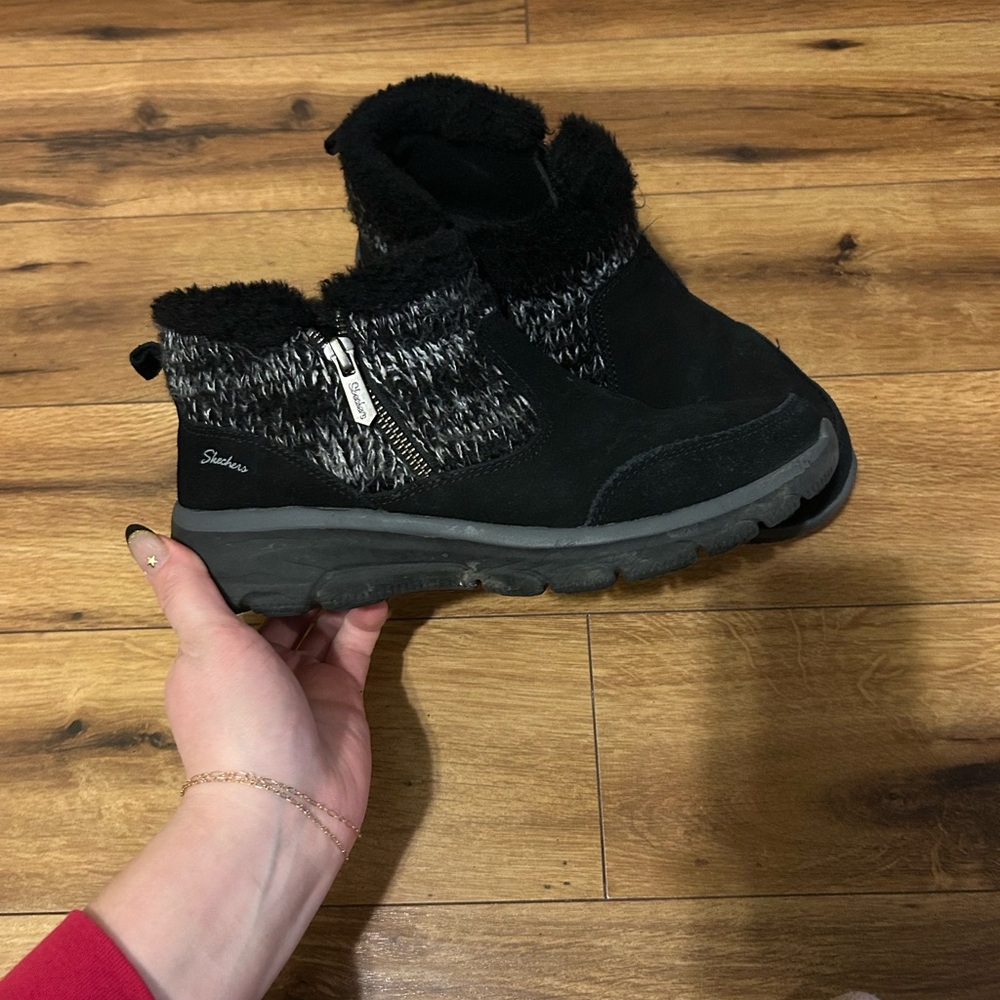 Skechers Black and Gray Knit Ankle Boots